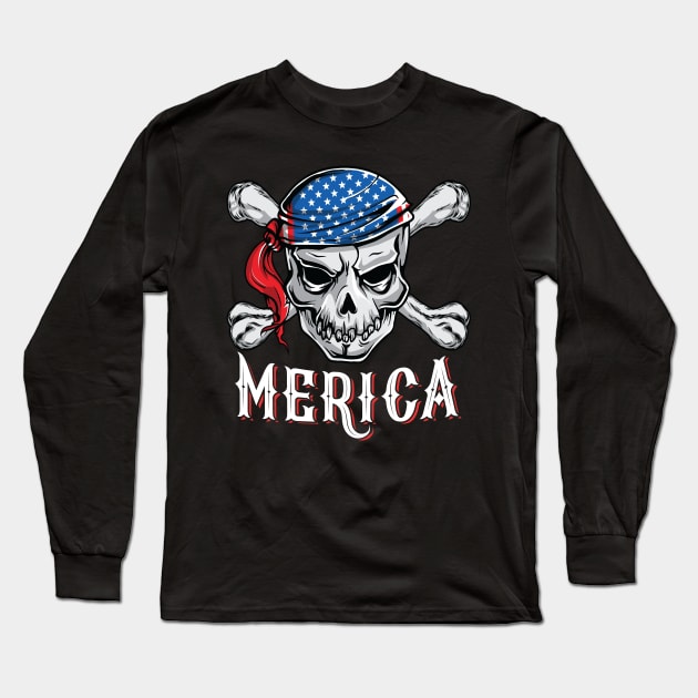 Pirate Merica Skull Crossbone Jolly Roger Halloween Costume Long Sleeve T-Shirt by HCMGift